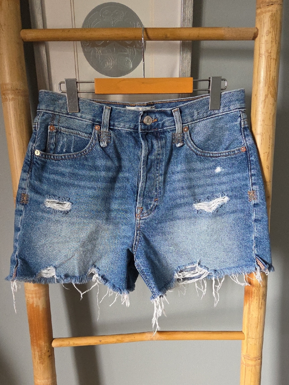 Free People Distressed Blue Denim Cutoff Shorts